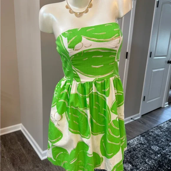 Lilly Pulitzer 🌱Dress Sz 2 Lottie Resort White Green Leaf Gold glitter ✨ - Picture 7 of 15